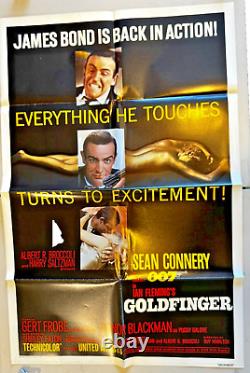 1964 James Bond 007 Goldfinger 27x41 folded Poster One Sheet Sean Connery CRM