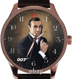 1969 Sean Connery As James Bond 007 Original Portrait Art Red Brass Finish Watch