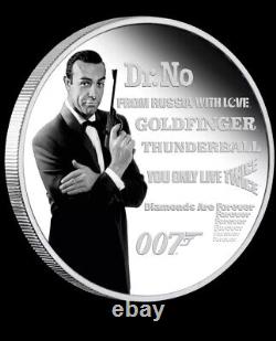 1oz Silver James Bond Coin Bar Dr No. 999 Sean Connery. Proof. COA. Case. Box. DC