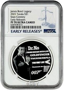 2021 Tuvalu Silver $1 James Bond Legacy Sean Connery NGC PF 70 UC Early Releases