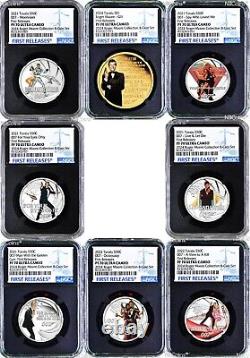 2024 8-Coin-Set ROGER MOORE COLLECTION SILVER $1 + 7x50c NGC PF70 007 James Bond