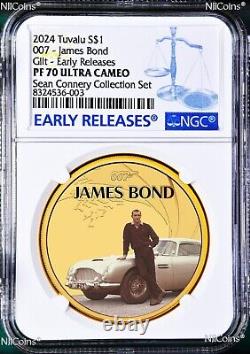 2024 SEAN CONNERY COLLECTION SILVER 1oz $1 Gilt NGC PF70 James Bond 007 500 Mtg