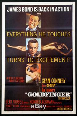 Goldfinger Sean Connery James Bond 1964 1-sheet Unrestored Near Mint